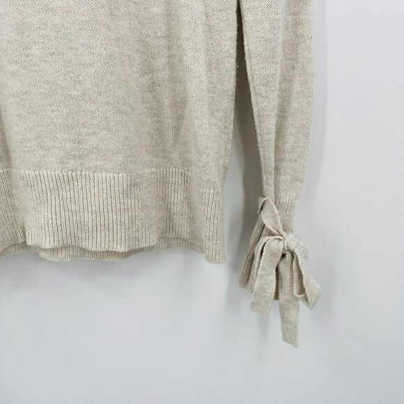 LOFT Size Medium Oatmeal Cream Tie Sleeve Thin Knit Sweater Top - Picture 5 of 9